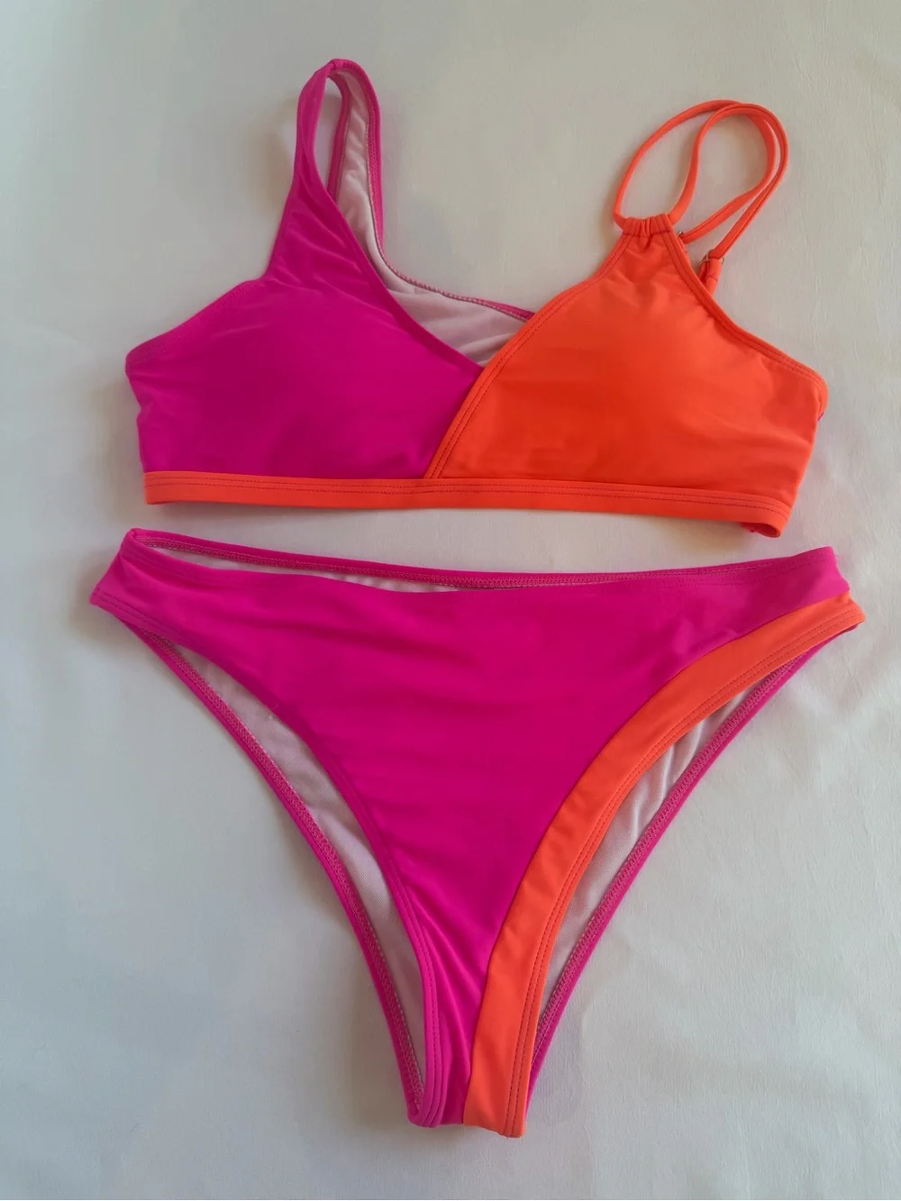 NWOT - Strappy Two-Tone Hot Pink & Neon Orange Bikini Set